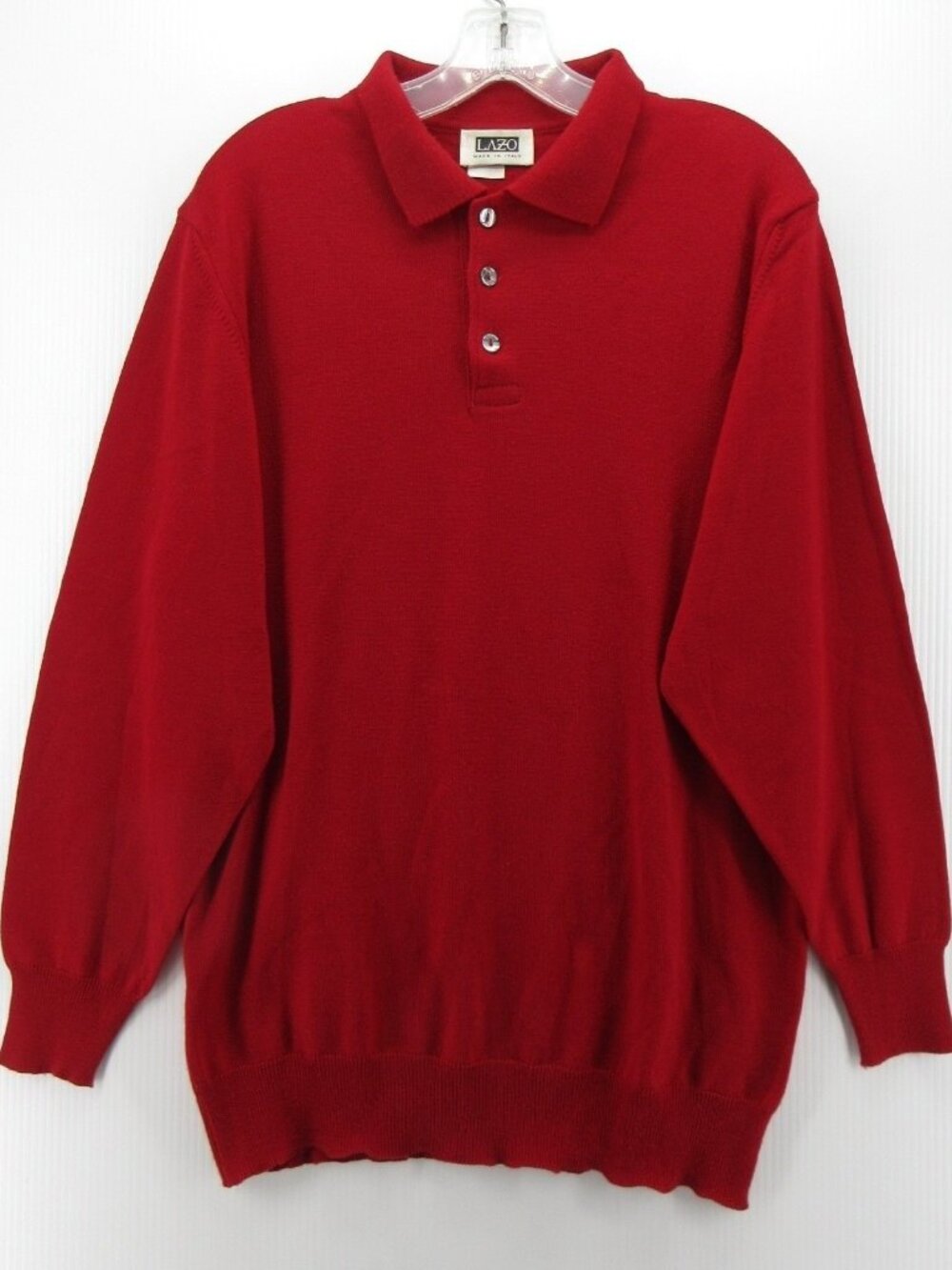 VINTAGE Lazo Sweater Large Extra Fine Merino Wool Polo 80s 90s Italy *